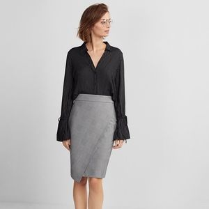 Express High Waisted Plaid Wrap Pencil Skirt